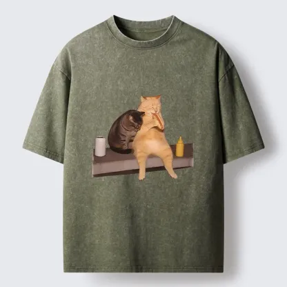 Tokyo-Tiger Hot Dog Snack Cats Washed T-Shirt