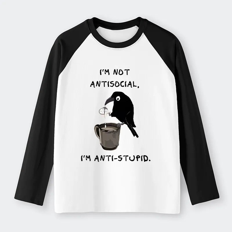 Tokyo-Tiger Cool Crow Sips Calm Coffee Alone Raglan Long Sleeve T-shirt