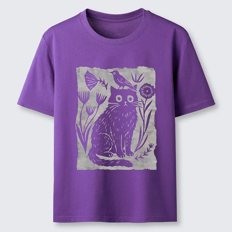 Tokyo-Tiger Folk Paper Cut Cat Bird Floral Art Classic T-Shirt