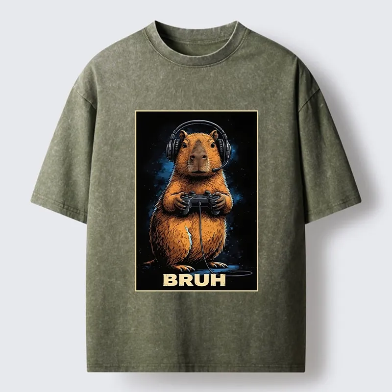 Tokyo-Tiger Gamer Capybara Meme Washed T-Shirt