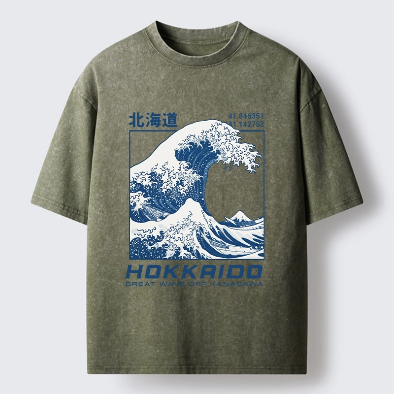 Tokyo-Tiger Hokkaido Wave Art Washed T-Shirt