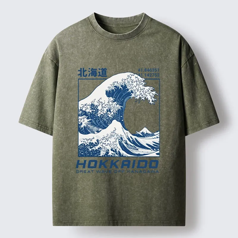 Tokyo-Tiger Hokkaido Wave Art Washed T-Shirt
