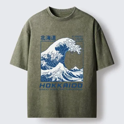 Tokyo-Tiger Hokkaido Wave Art Washed T-Shirt