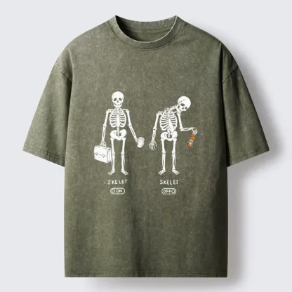 Tokyo-Tiger On Off Skull Daily Print Washed T-Shirt