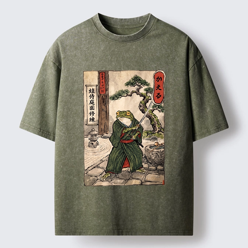 Tokyo-Tiger Samurai Frog Training Washed T-Shirt