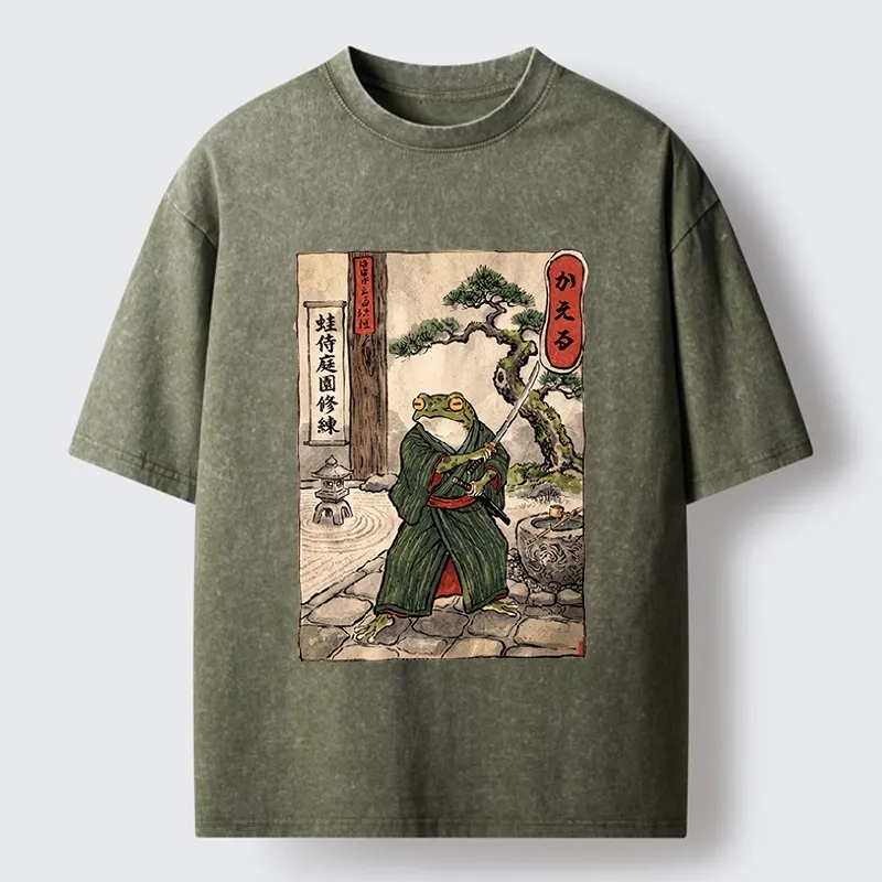 Tokyo-Tiger Samurai Frog Training Washed T-Shirt