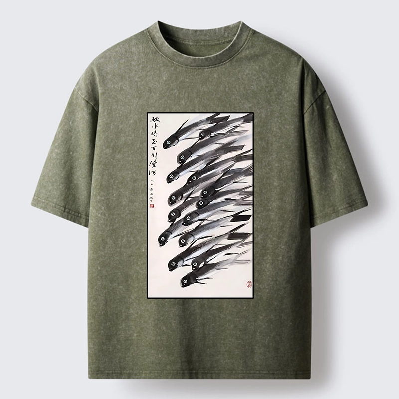 Tokyo-Tiger Ink Fish Art Washed T-Shirt
