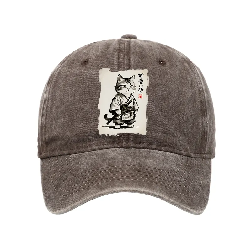 Tokyo-Tiger Japanese Samurai Cat Illustration Washed Cap