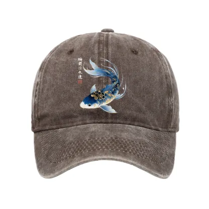 Tokyo-Tiger Elegant Koi Fish Watercolor Art Washed Cap