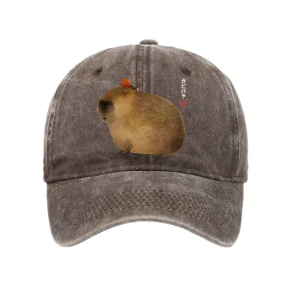 Tokyo-Tiger Calm Capybara Illustration Washed Cap