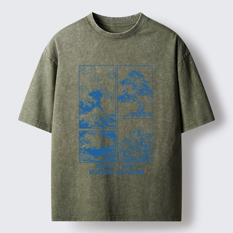 Tokyo-Tiger Japanese Wave Four Panel Washed T-Shirt