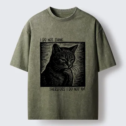 Tokyo-Tiger Philosophical Black Cat Meme Washed T-Shirt
