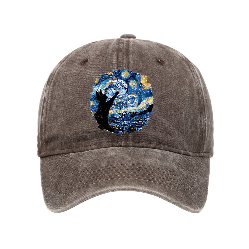 Tokyo-Tiger Starry Night Black Cat Washed Cap