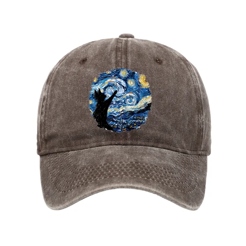 Tokyo-Tiger Starry Night Black Cat Washed Cap