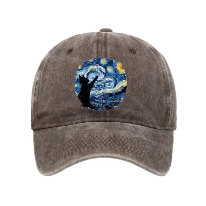 Tokyo-Tiger Starry Night Black Cat Washed Cap