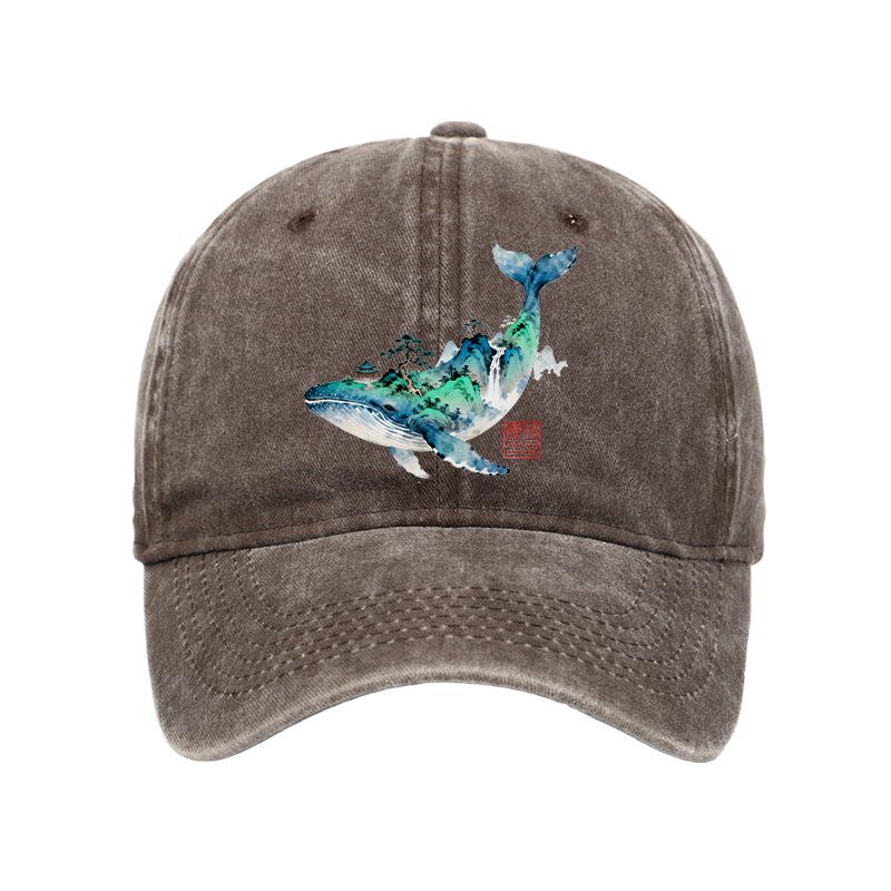 Tokyo-Tiger Whale Ink Painting Landscape Washed Cap