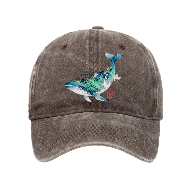 Tokyo-Tiger Whale Ink Painting Landscape Washed Cap