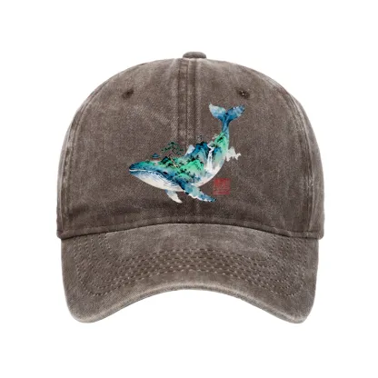 Tokyo-Tiger Whale Ink Painting Landscape Washed Cap