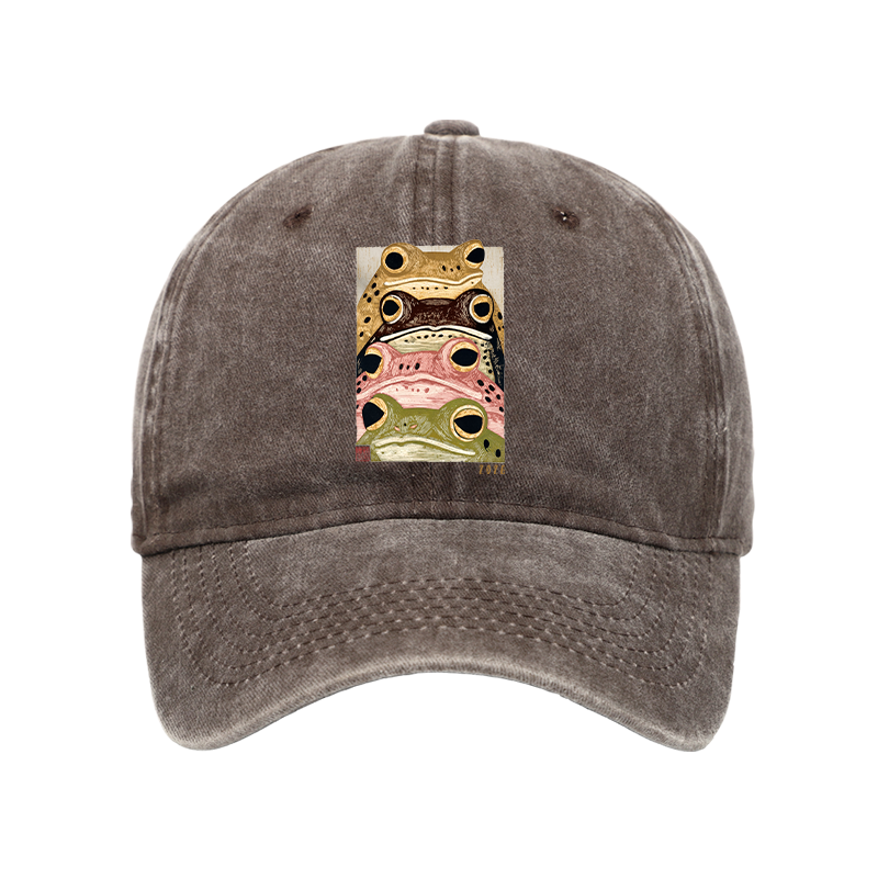 Tokyo-Tiger Whimsical Multi Colored Frog Art Washed Cap