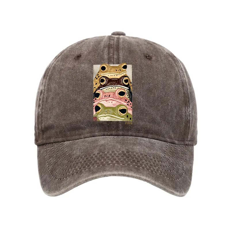 Tokyo-Tiger Whimsical Multi Colored Frog Art Washed Cap