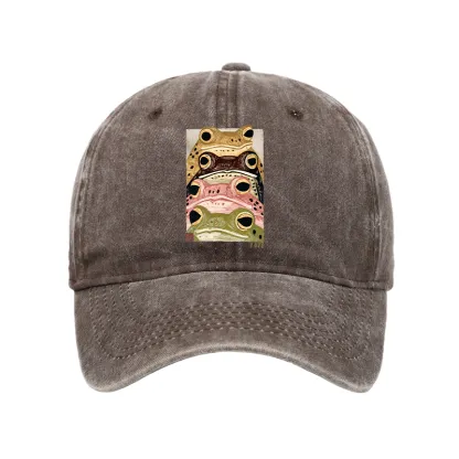 Tokyo-Tiger Whimsical Multi Colored Frog Art Washed Cap