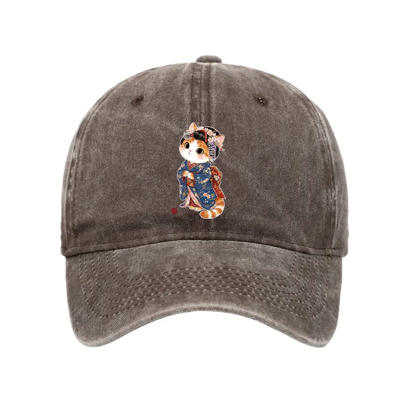 Tokyo-Tiger Cat Dressed As A Geisha Funny Washed Cap