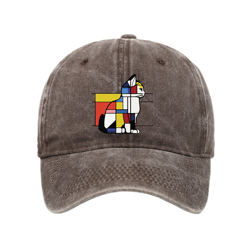 Tokyo-Tiger Geometric Cat Art In Primary Colors Washed Cap