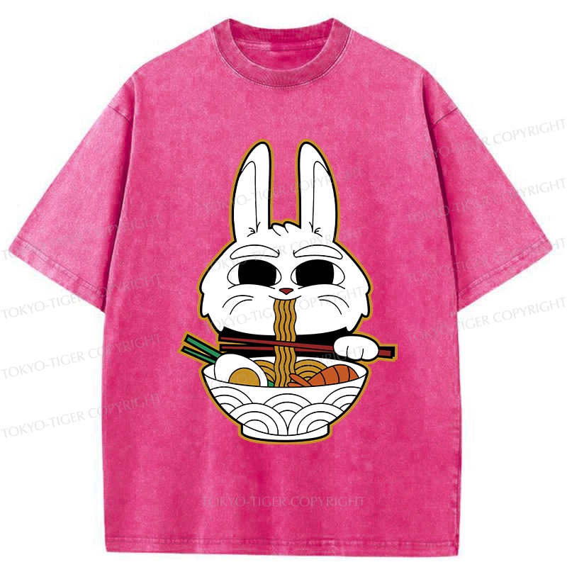 Tokyo-Tiger Rabbit Eating Ramen Washed T-Shirt