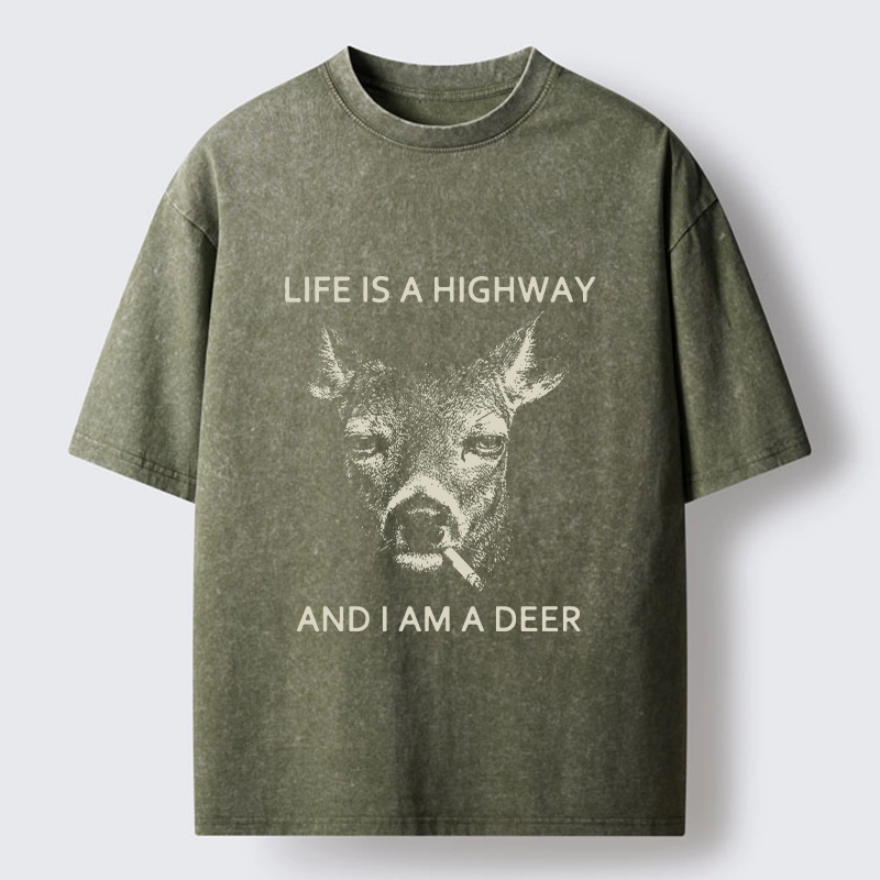 Tokyo-Tiger Life Is Highway Deer Washed T-Shirt