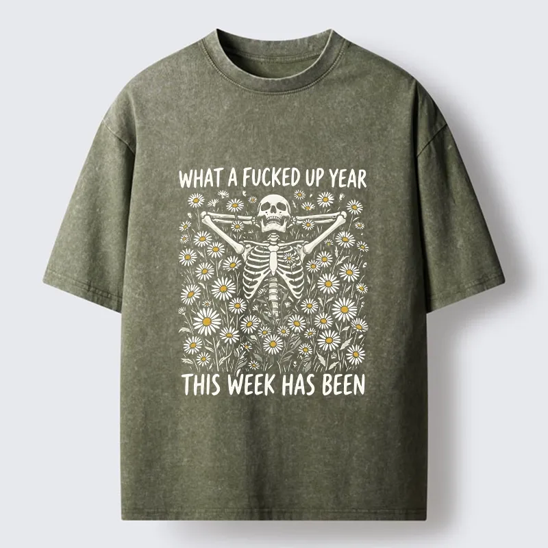 Tokyo-Tiger Bad Week Skeleton Quote Washed T-Shirt