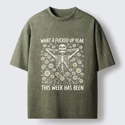 Tokyo-Tiger Bad Week Skeleton Quote Washed T-Shirt