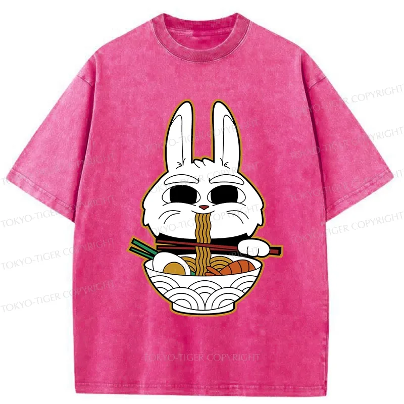 Tokyo-Tiger Rabbit Eating Ramen Washed T-Shirt
