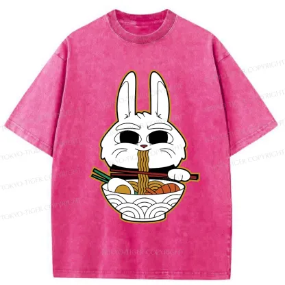 Tokyo-Tiger Rabbit Eating Ramen Washed T-Shirt