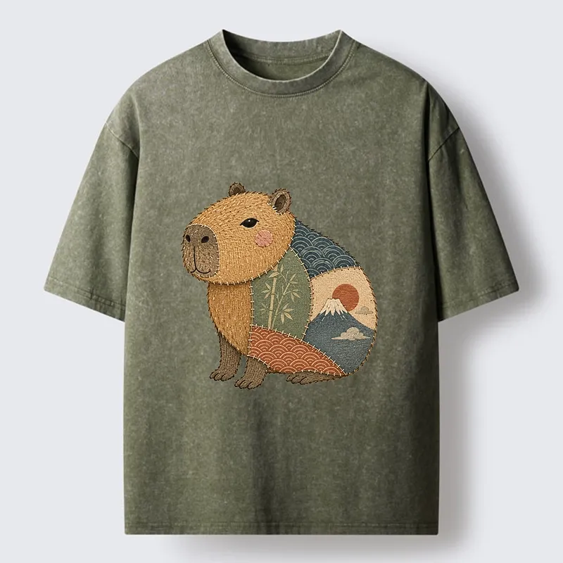 Tokyo-Tiger Patchwork Capybara Washed T-Shirt Sale