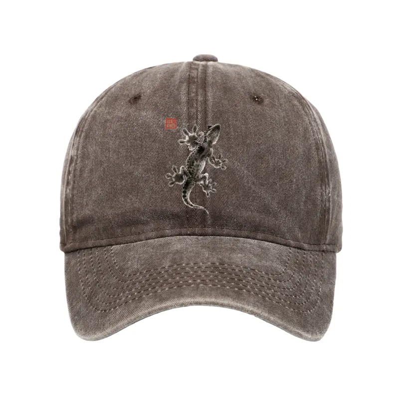 Tokyo-Tiger Minimal Asian Ink Brush Gecko Vibe Washed Cap