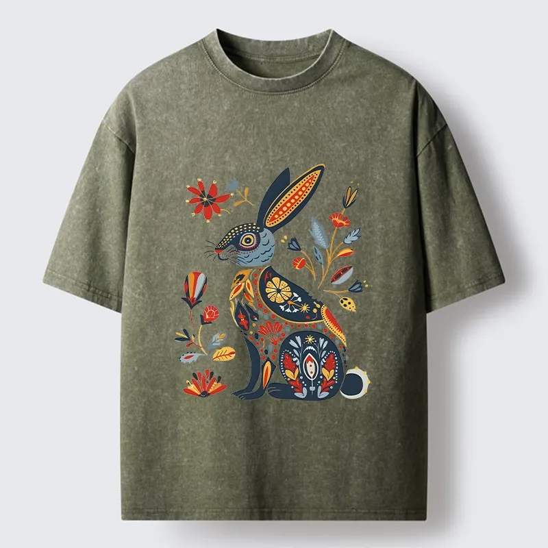 Tokyo-Tiger Folk Hare Bloom Washed T-Shirt
