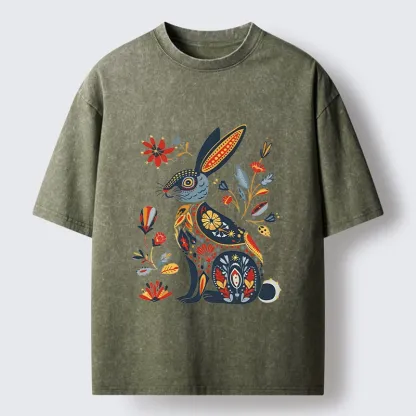 Tokyo-Tiger Folk Hare Bloom Washed T-Shirt