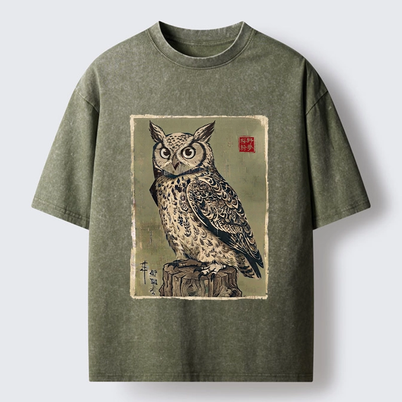 Tokyo-Tiger Wise Forest Owl Washed T-Shirt