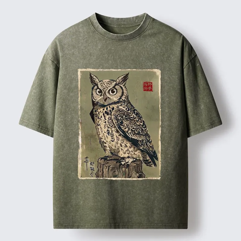 Tokyo-Tiger Wise Forest Owl Washed T-Shirt