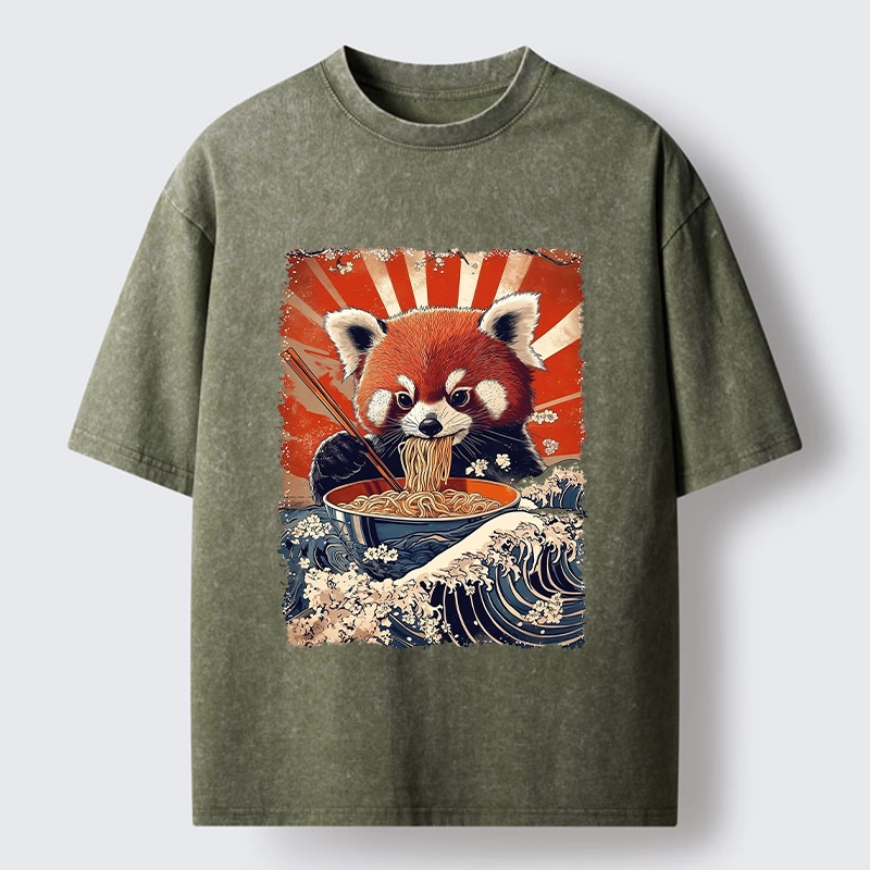 Tokyo-Tiger Red Panda Noodle Fun Washed T-Shirt