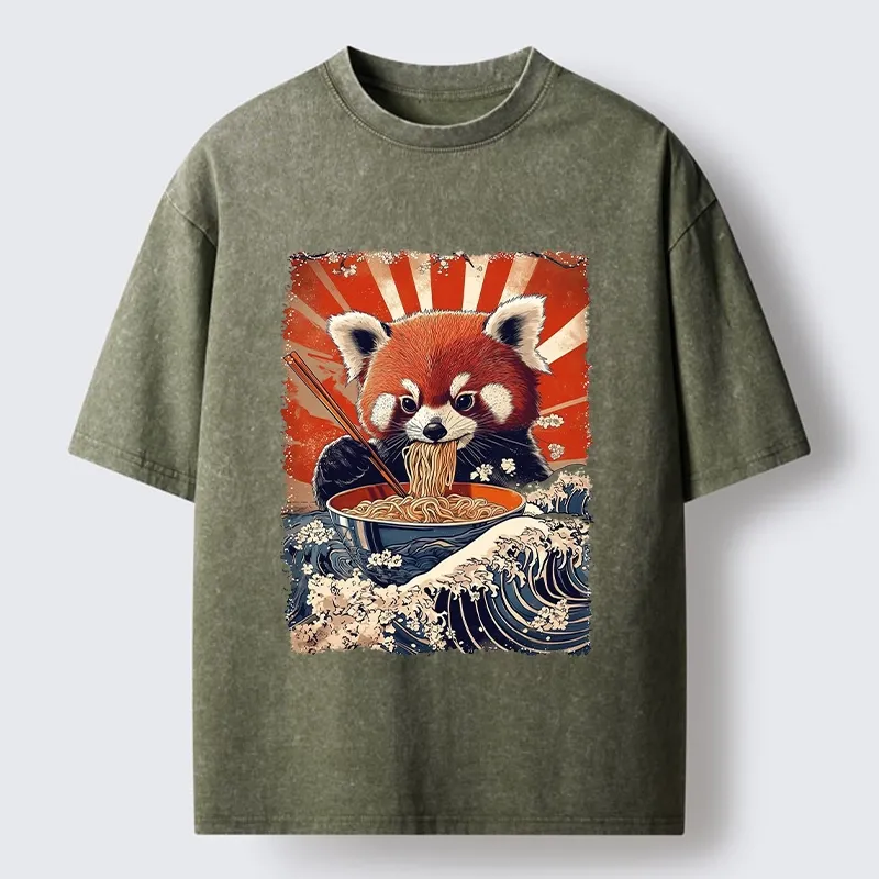 Tokyo-Tiger Red Panda Noodle Fun Washed T-Shirt