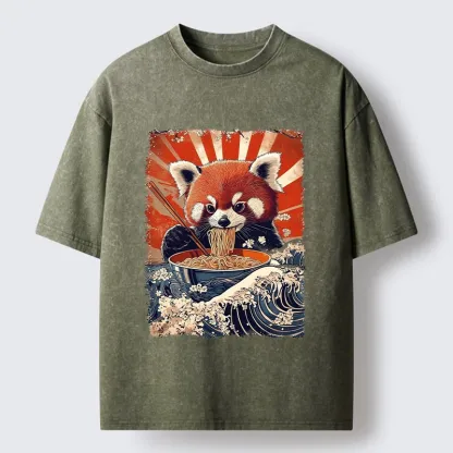 Tokyo-Tiger Red Panda Noodle Fun Washed T-Shirt
