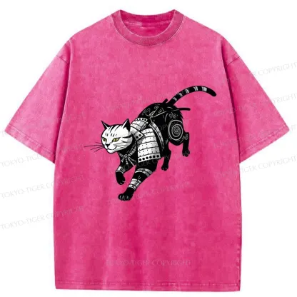 Tokyo-Tiger Armor Samurai Cat Washed T-Shirt