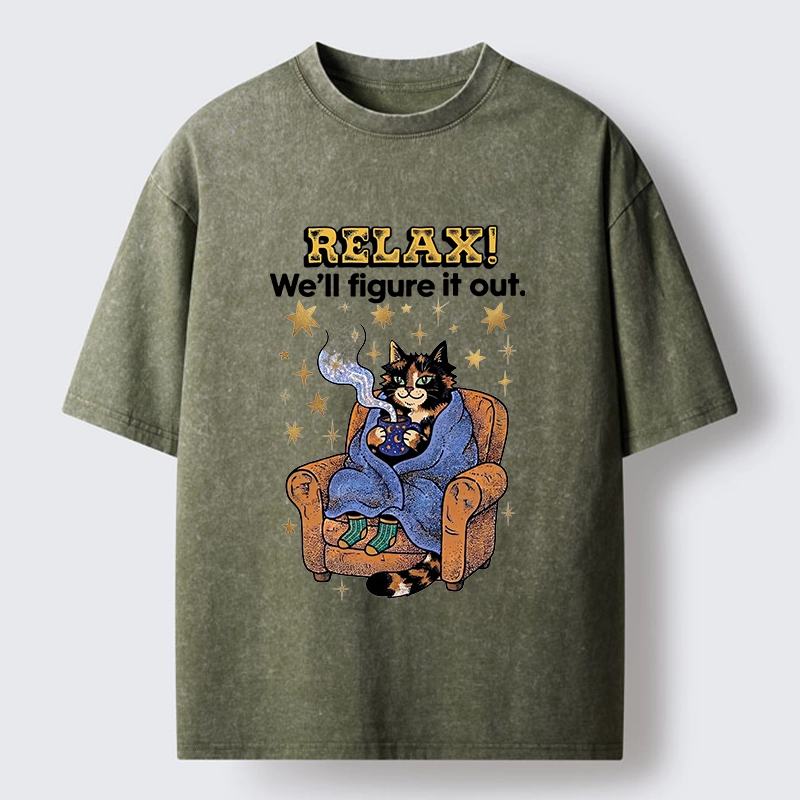 Tokyo-Tiger Chill Cat Relax Mode Washed T-Shirt