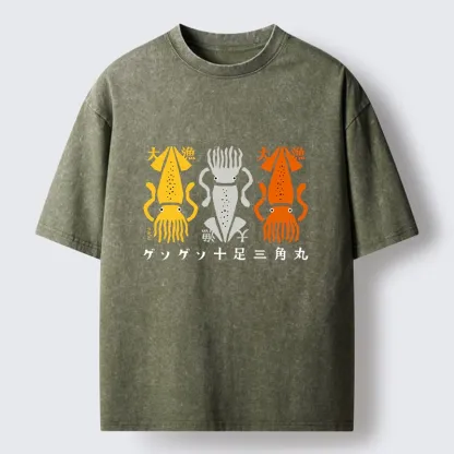 Tokyo‑Tiger Meme Squid Party Time Washed T‑-Shirt