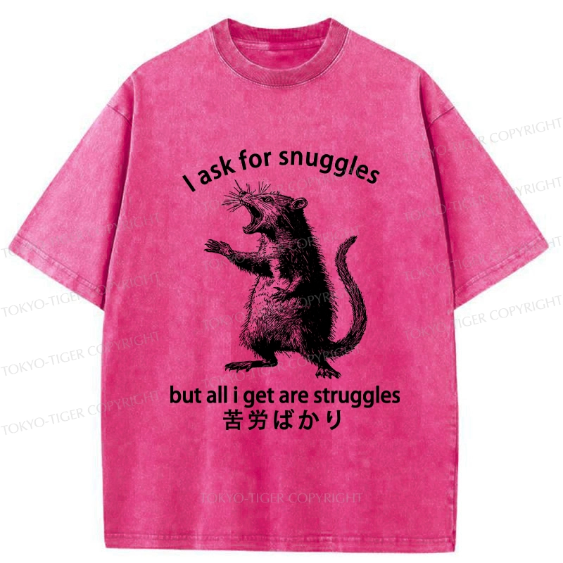 Tokyo-Tiger Funny Mouse Asking For Snuggles Washed T-Shirt
