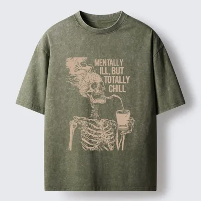 Tokyo‑Tiger Funny Skeleton Chill Washed T‑Shirt