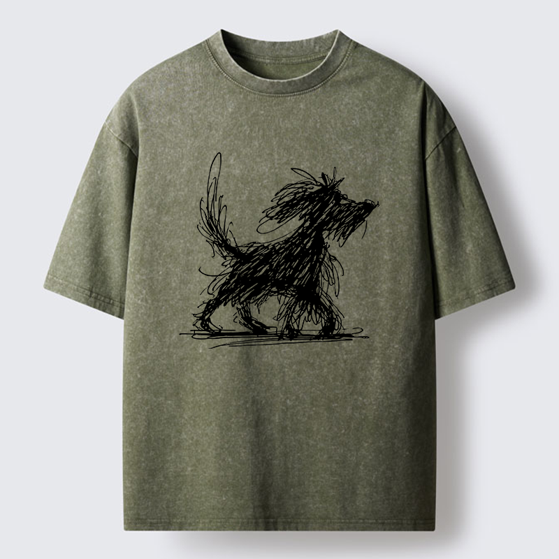 Tokyo‑Tiger Dog Line Drawing Washed T-Shirt