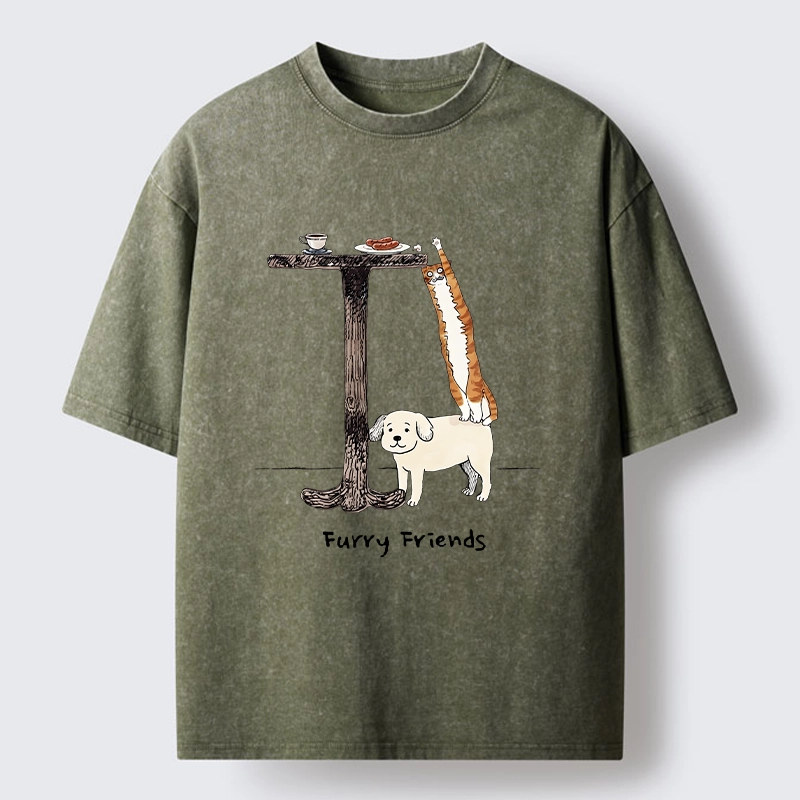 Tokyo-Tiger Dog Cat Snack Mission Art Washed T-Shirt