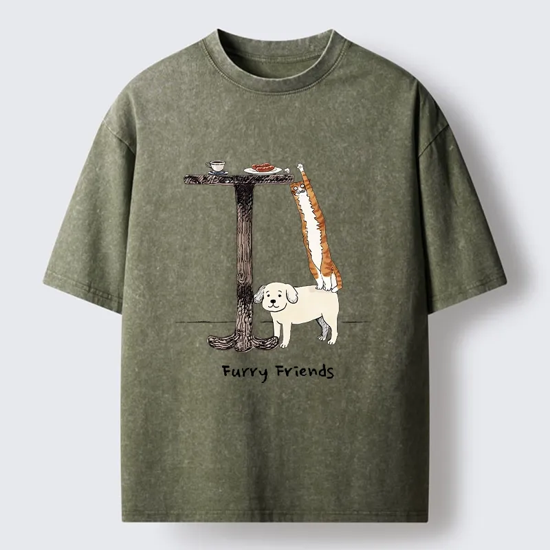 Tokyo-Tiger Dog Cat Snack Mission Art Washed T-Shirt